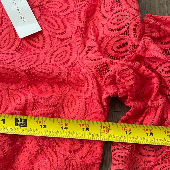 ANN TAYLOR Coral Pink Lace Ruffle Bell Sleeve Dres - Picture 10 of 14